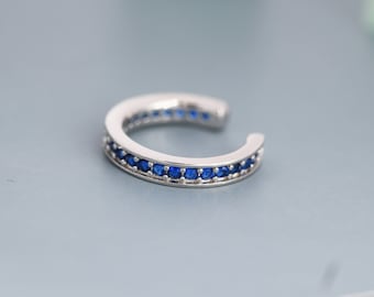 Sapphire Blue CZ Ear Cuff in Sterling Silver, Silver or Gold, Simple Piercing Free Earrings, Minimalist Ear Cuff