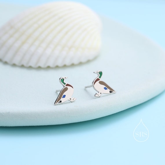 Orecchini a bottone in argento sterling a forma di anatra - Italia