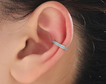 Türkisblaue Ohrmanschette in Sterling Silber, Silber oder Gold, einfache Piercingfreie Ohrringe, Minimalist Ohrmanschette, blau CZ Ohrmanschette