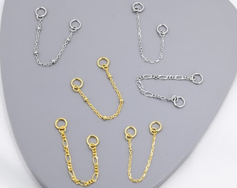 Chaînes de liaison de boucles d’oreilles cerceau en argent sterling, argent ou or, maillons de cerceau perçants multiples, chaînes de 5 cm