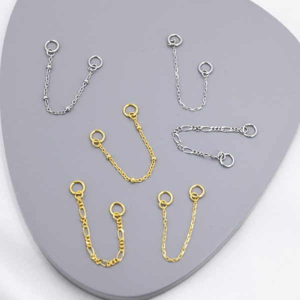 Boucles d'oreilles à maillons en argent sterling, argent ou or, anneaux de piercing multiples, chaînes de 5 cm