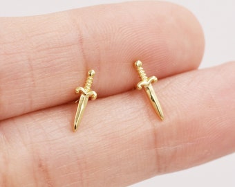 Tiny Little Dagger Sword Stud Earrings in Sterling Silver - Stacking Earrings  - Ear Stacks