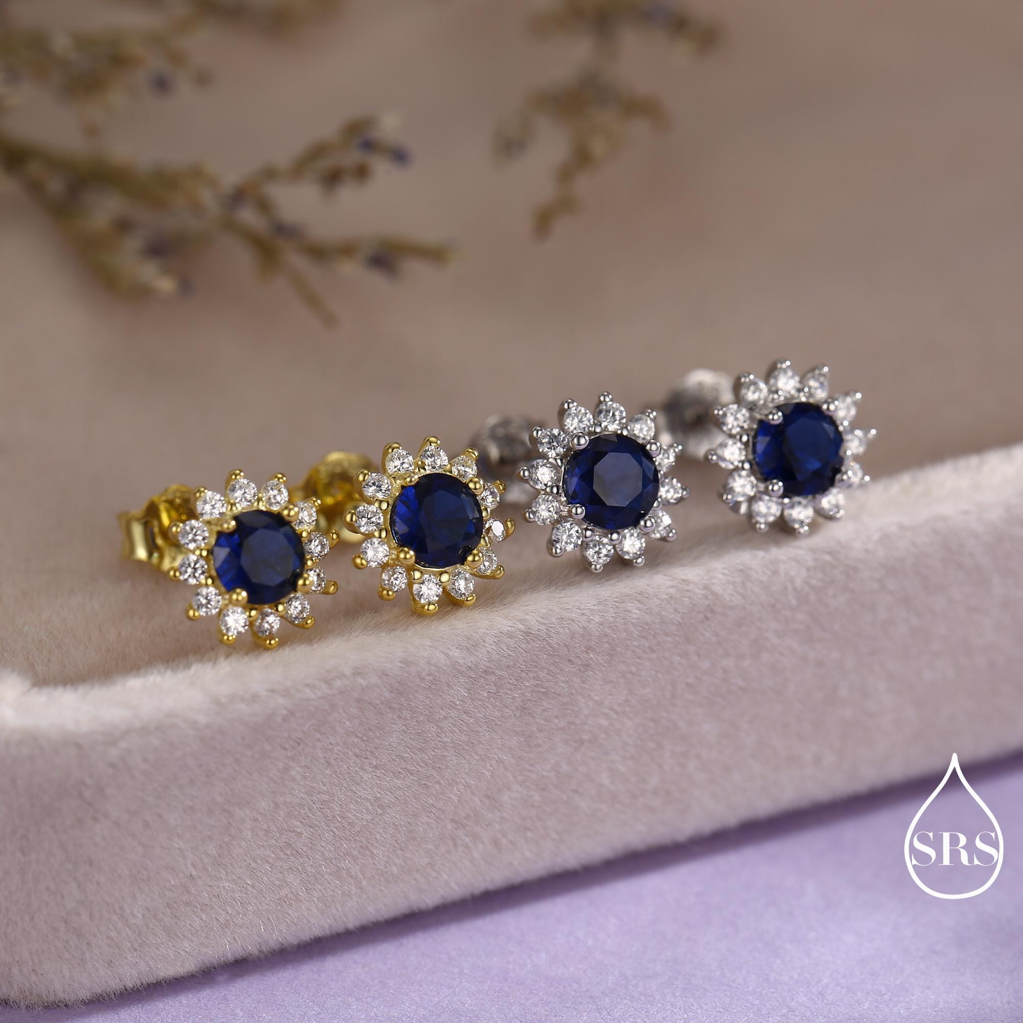 Boucles D'oreilles Puces En Argent Sterling 925 Avec Saphir Bleu - Silverly, Neuf Avec étiquettes