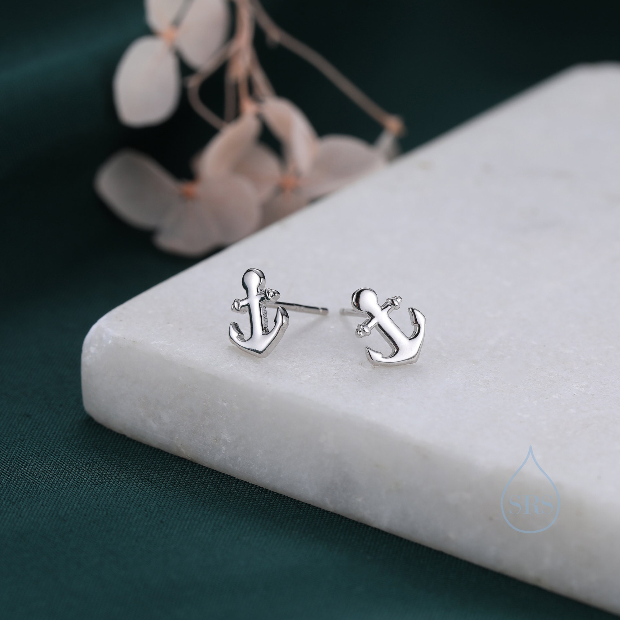 Orecchini A Bottone In Argento Sterling 925 Con Ancora E Coda Di Corde - 1 Paio