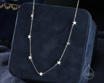 Tiny Star satelliet ketting in sterling zilver, zeven drijvende sterren ketting, verstelbare lengte, extra kleine hanger, 16 inch tot 18 inch