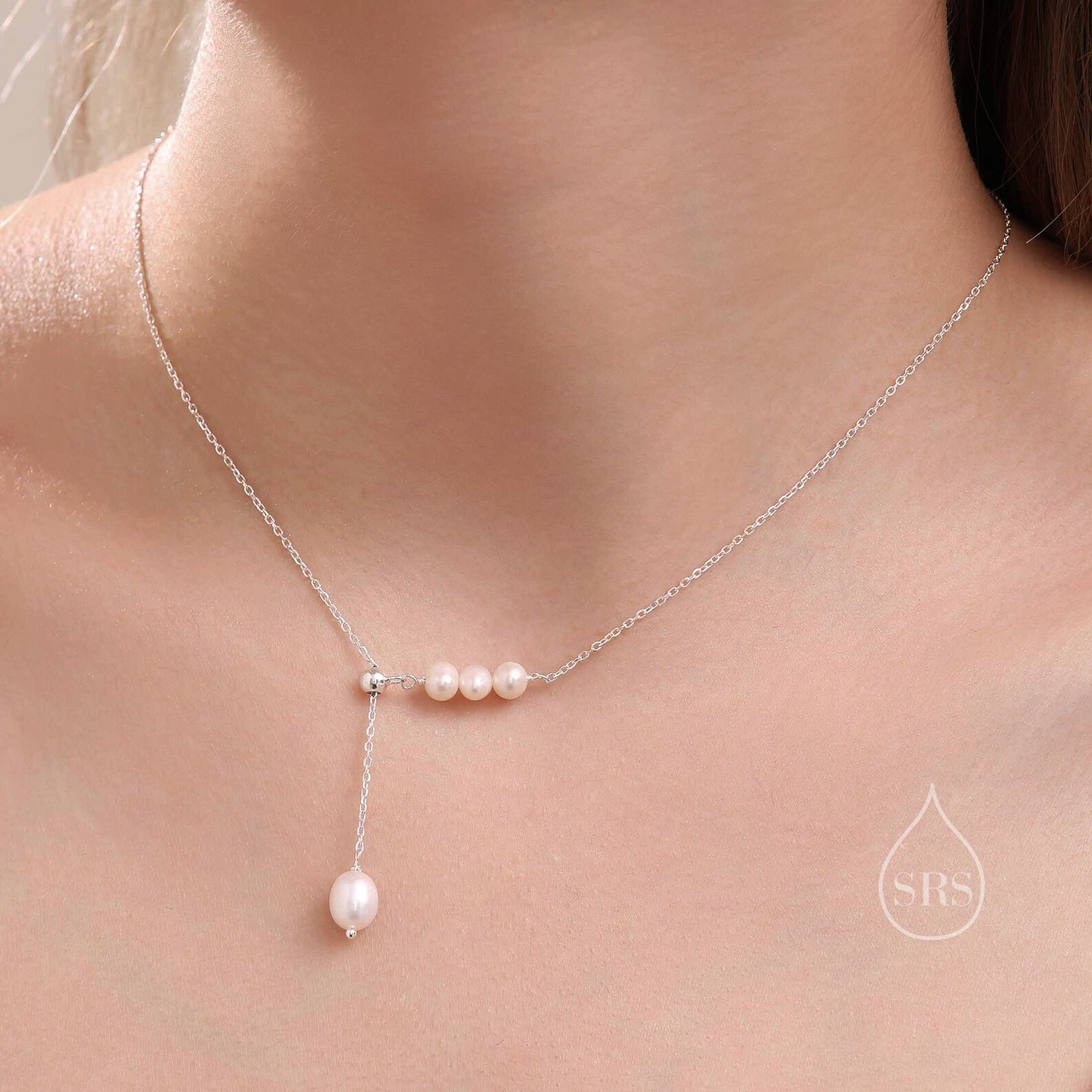Boel Lariat Pearl Necklace Stainless Steel