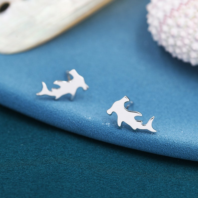 Hammerhead Shark Stud Earrings in Sterling Silver, Silver or Gold, Shark Earrings, Fish Earrings, Silver Shark Earrings image 2