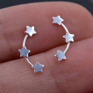 Tiny Star Trio Constellation Sterling Silver Dainty Stud Earrings, Available in Gold, Rose Gold and Silver, Tiny Star crawlers zdjęcie 1