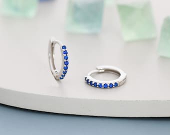 Sapphire Blue CZ Huggie Hoop in Sterling Silver Minimalist Simple Hoop Earrings, Sapphire Hoops, Blue Hoops, Skinny Hoops, Stacking Earrings