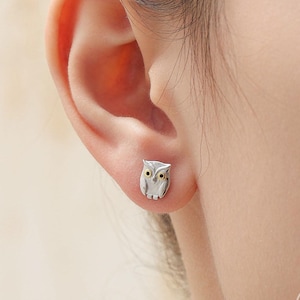 Cute Baby Owl Face Stud Earrings in Sterling Silver, Owl Bird Earrings,  Nature Inspired Animal Earrings