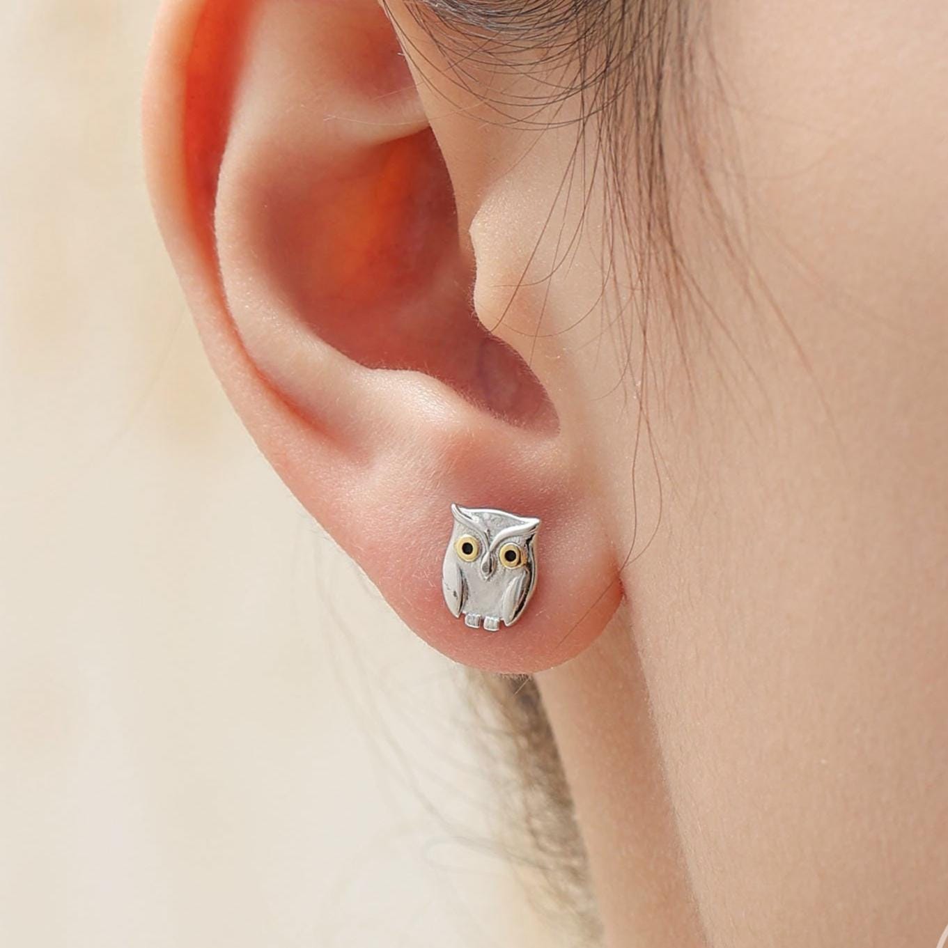 Cute Baby Owl Face Stud Earrings in Sterling Silver, Owl Bird Earrings,  Nature Inspired Animal Earr