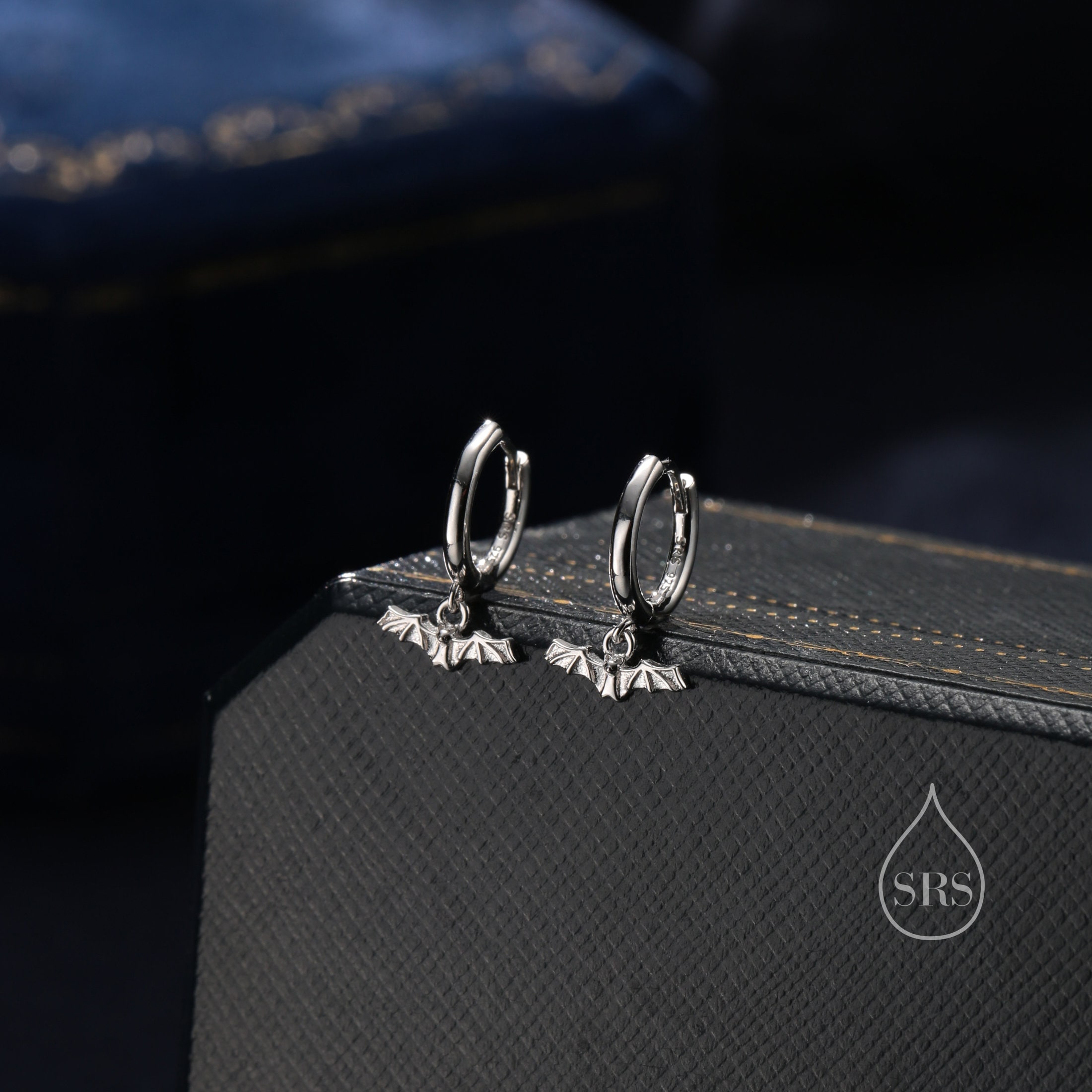 Bat Wing Huggie Hoop Earrings in Sterling Silver, Silver or Gold or Bat Wing Huggie Hoop Earrings in Sterling Silver, Silver or Gold or