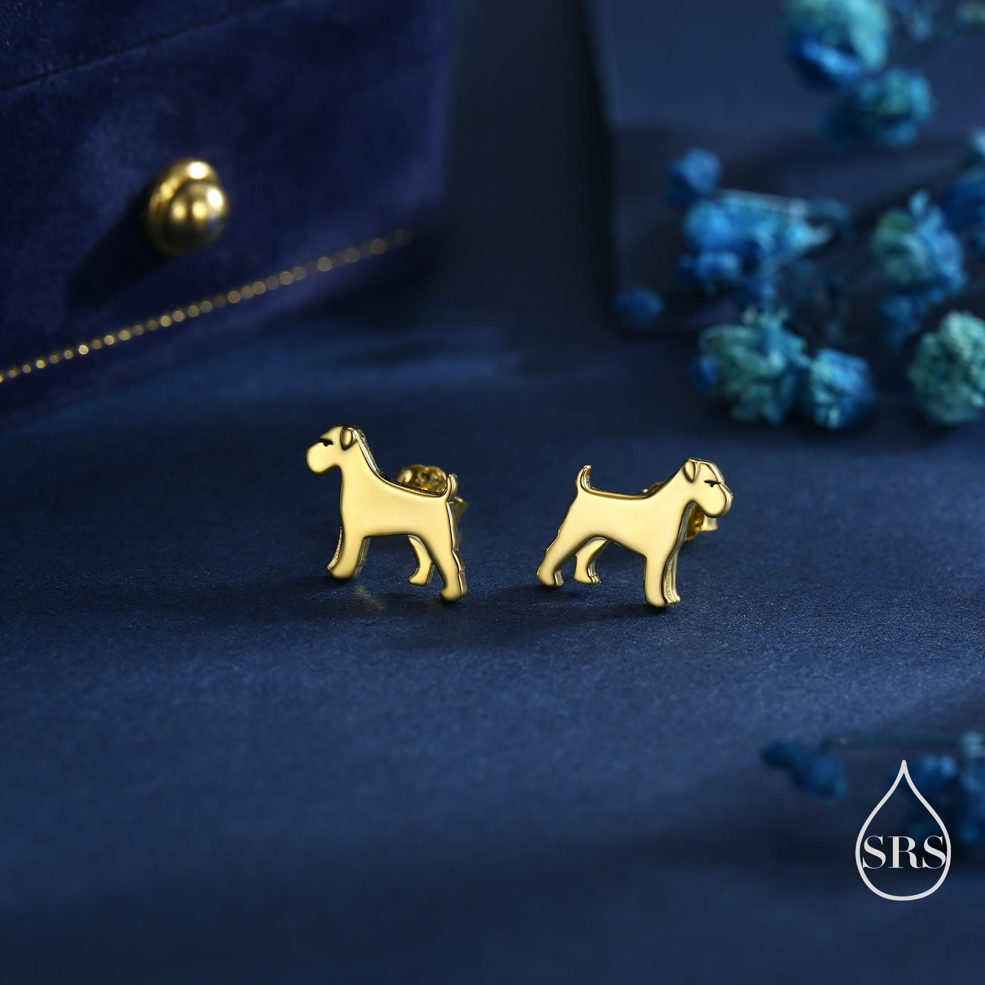 シュナウザー犬用スタッドピアス（スターリングシルバー製）、シルバー