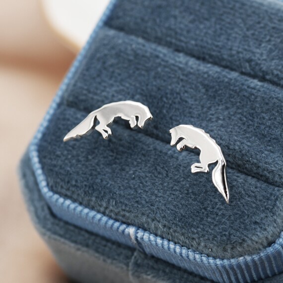 Jumping Fox Stud Earrings in Sterling Silver, Pouncing Fox Earrings, Gold or Rose Gold Finish, Nature Inspired Animal Earrings