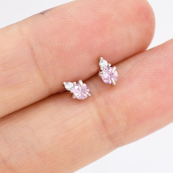 Sterling Silber Turmalin Rosa CZ Ohrstecker, 3mm Oktober Birthstone CZ Ohrringe, Silber, Gold oder Roségold, Stapel Ohrringe