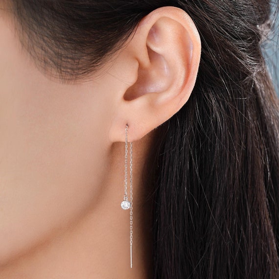 Boucles D'oreilles Minimalistes à Chaîne Longue - Argent Sterling 925 - Pour Hommes Et Femmes - Style épuré Et Moderne