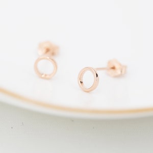 Tiny Open Circle Stud Earrings in Sterling Silver, Silver, Gold or Rose Gold, Circle Earrings, Geometric Minimalist Earrings image 2