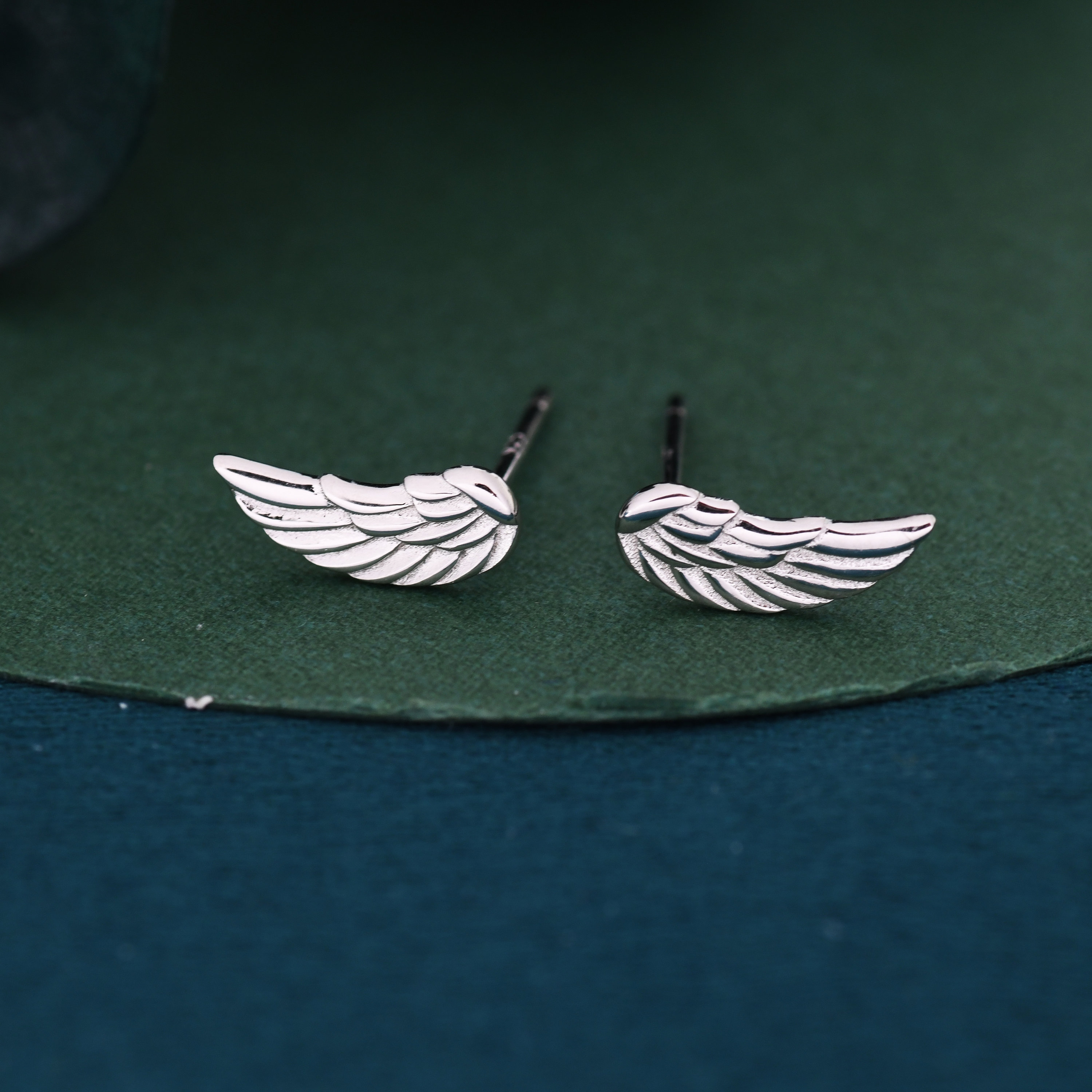 Angel Wings Stud Earrings in Sterling Silver, Feather