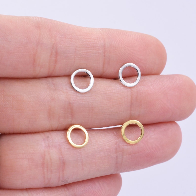 Sterling Silver Open Circle Stud Earrings, Silver and Gold, Delicate and Dainty Geometric Jewellery, Minimalist Design image 1