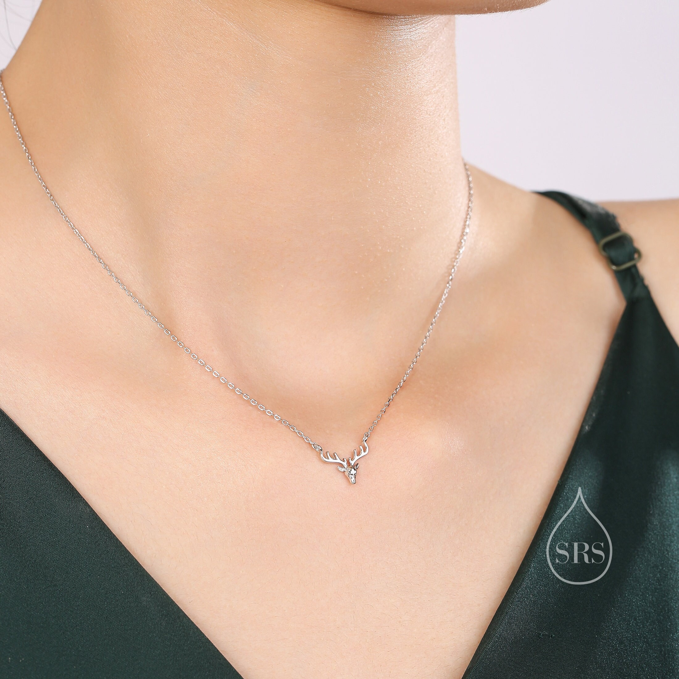 Stag Deer Necklace in Sterling Silver, Stag Head Necklace, Silver, Gold or Rose Gold - Cute Quirky and Fun Jewellery