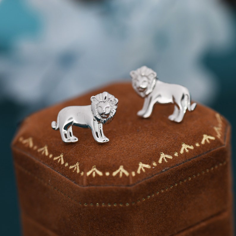 Tiny Little Lion Stud Earrings in Sterling Silver Two Tone Gold and Silver Earrings Cute Animal Earrings Fun, Whimsical image 1