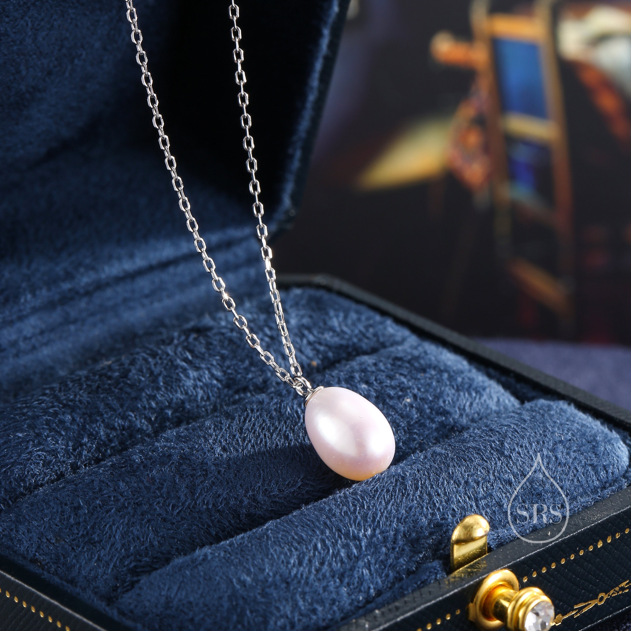 Natural Pearl Necklace in Sterling Silver, Genuine Freshwater