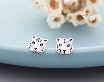 Tiger Stud Earrings in Sterling Silver, Silver or Gold, Animal Earrings, Nature Inspired