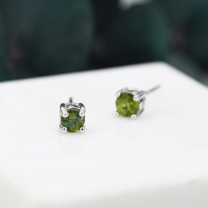 Natural Raw Tourmaline Stone Stud Earrings in Sterling Silver Genuine Tourmaline Crystal Stud Earrings Green Tourmaline image 2