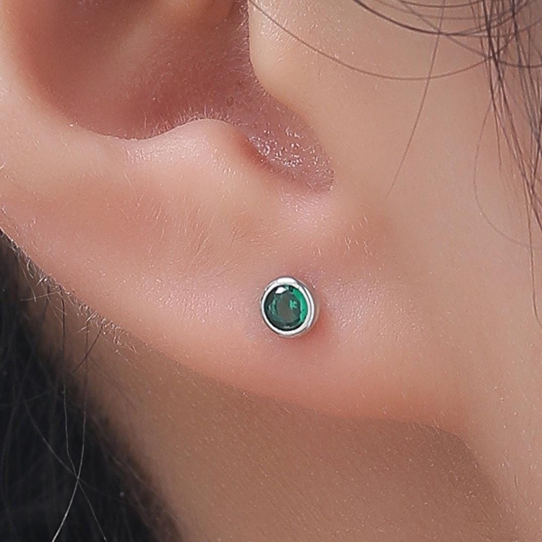 Set Di 2 Paia Di Orecchini In Argento 999 Con Zirconi Cubici - Orecchini A Bottone Ipoallergenici, Anallergici Per Donna E Uomo - 2