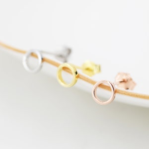 Tiny Open Circle Stud Earrings in Sterling Silver, Silver, Gold or Rose Gold, Circle Earrings, Geometric Minimalist Earrings image 1