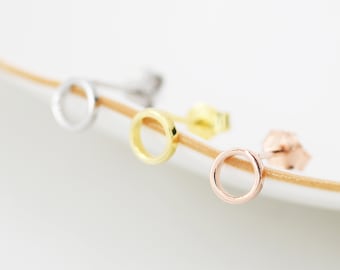 Tiny Open Circle Stud Earrings in Sterling Silver, Silver, Gold or Rose Gold, Circle Earrings, Geometric Minimalist Earrings