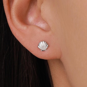 Seashell Stud Earrings in Sterling Silver, Silver or Gold, Ocean Earrings, Shell Earrings, Sea Shell Earrings