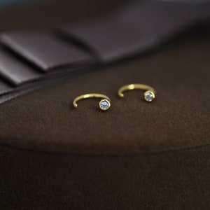 2mm Diamond CZ Huggie Hoop Earrings in Sterling Silver, Silver, or Gold, Half Hoop, Open Hoop, Pull Through, Dainty Earrings image 4