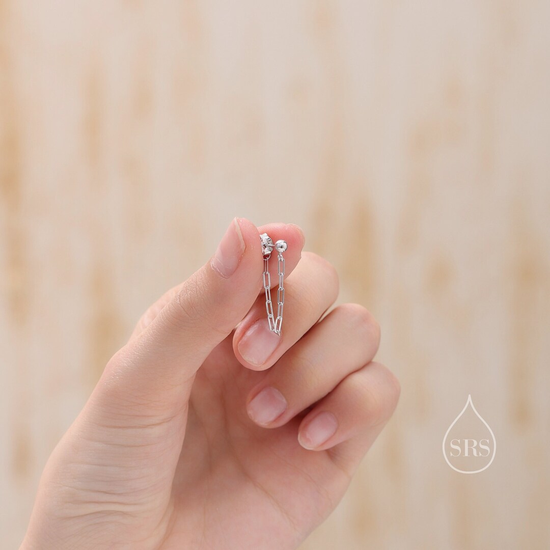 Delicate Paperclip Chain Stud Earrings in Sterling Silver, Silver or