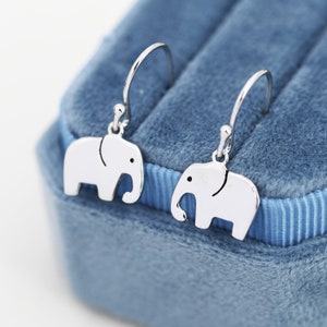 Elephant Drop Hook Earrings in Sterling Silver, Silver Animal Earrings, Nature Inspired Jewellery