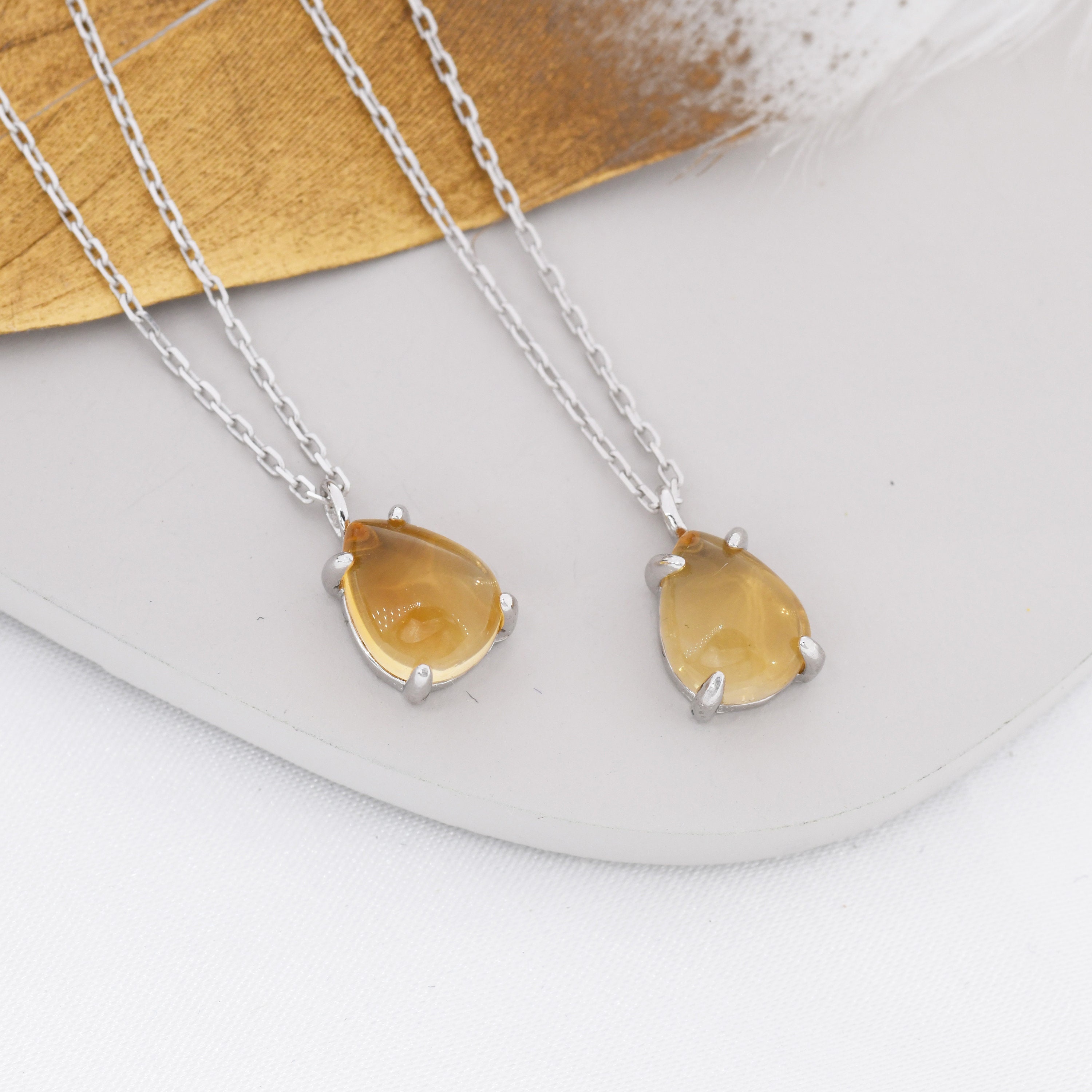 Genuine Citrine Crystal Pear Necklace 