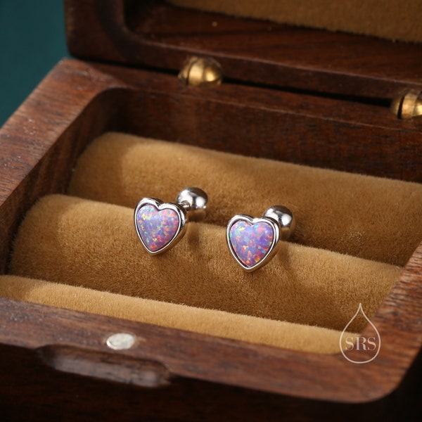 Purple Opal Heart Screw Back Earrings in Sterling Silver, Opal Heart Earrings, Silver or Gold,  Heart Earrings, Purple Opal Earrings