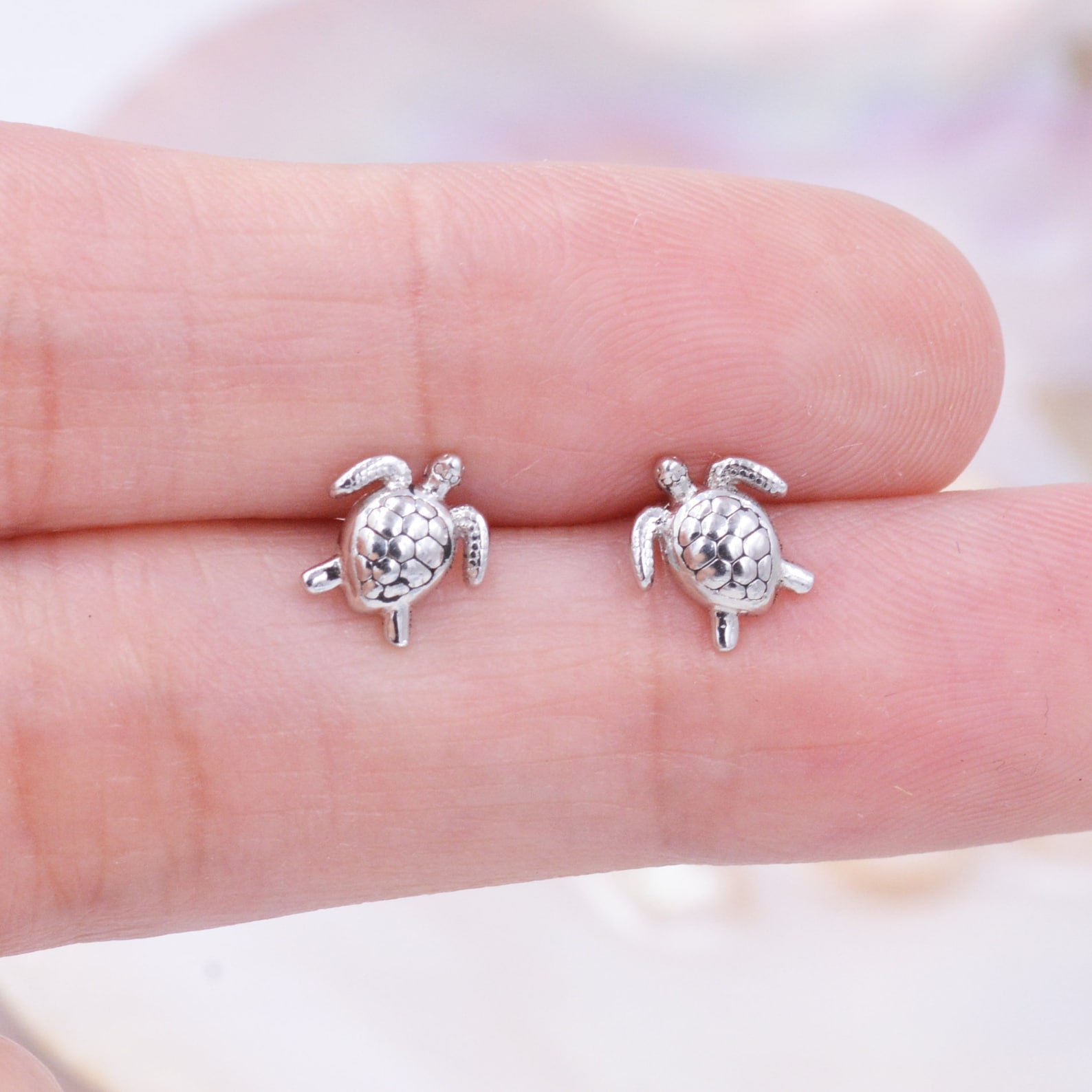 Sterling Silver Turtle Stud Earrings Sea Turtle Earrings Etsy
