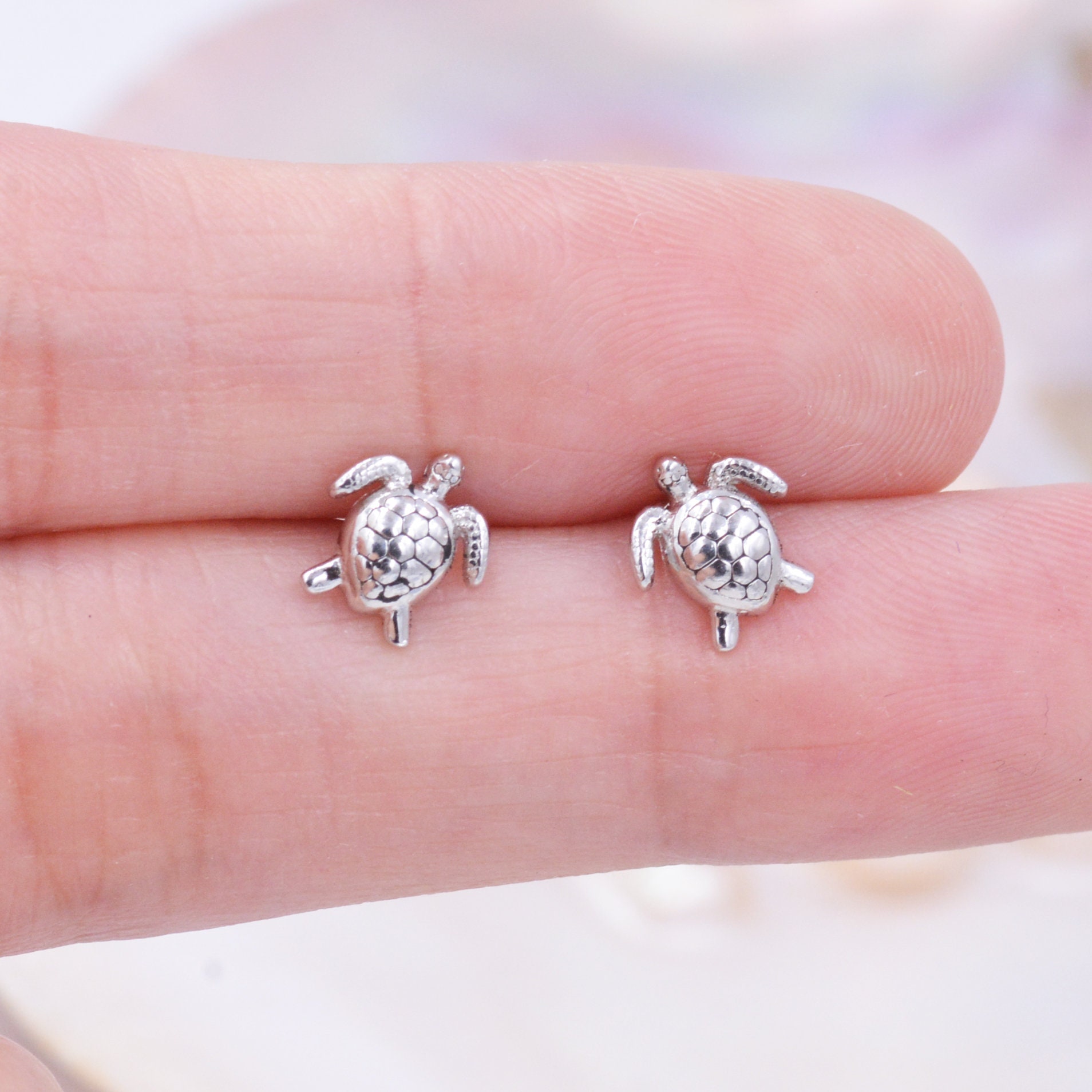 Sterling Silver Turtle Stud Earrings Sea Turtle Earrings Etsy