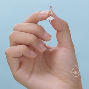May include: Silver hoop earring with a small silver stingray charm hanging from it.