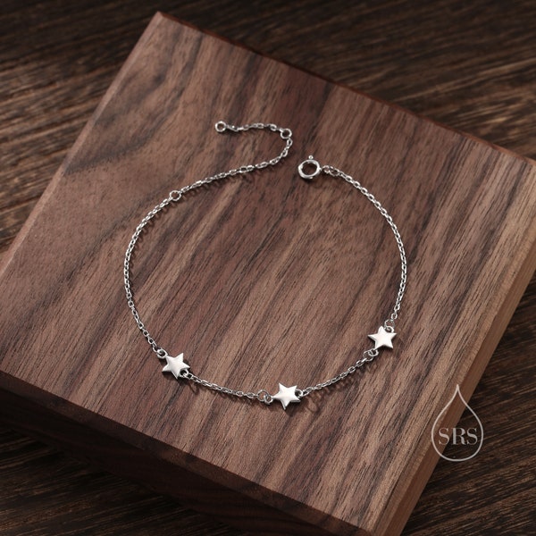 Three Star Motif Bracelet in Sterling Silver, North Star Bracelet, Sunburst Star Bracelet, Star Motif