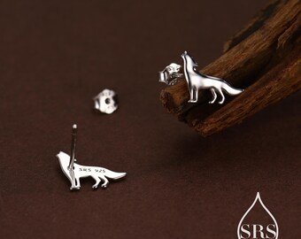 Howling Wolf Stud Earrings in Sterling Silver, Silver or Gold