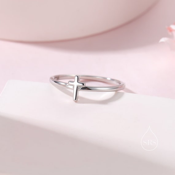 Extra Tiny Cross Ring in Sterling Silver, Silver Cross Ring