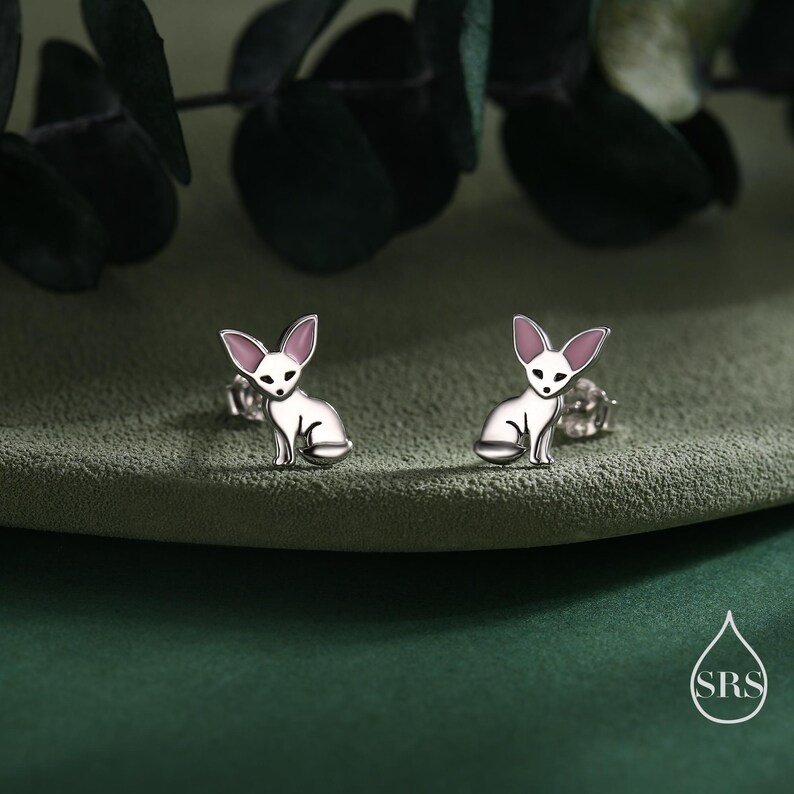 Fennec-räv örhängen i sterlingsilver, söta räv örhängen, söta och udda örhängen, naturinspirerade örhängen bild 5