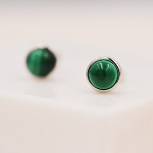 Natural Malachite Stone Stud Earrings in Sterling Silver 5mm Genuine Malachite Stud Earrings Semi Precious Gemstone image 4