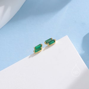 Double Trapezoid Emerald Green CZ Screw back Earrings in Sterling Silver, Silver or Gold, Art Deco CZ Cluster Screwback Earrings or Stud, image 5