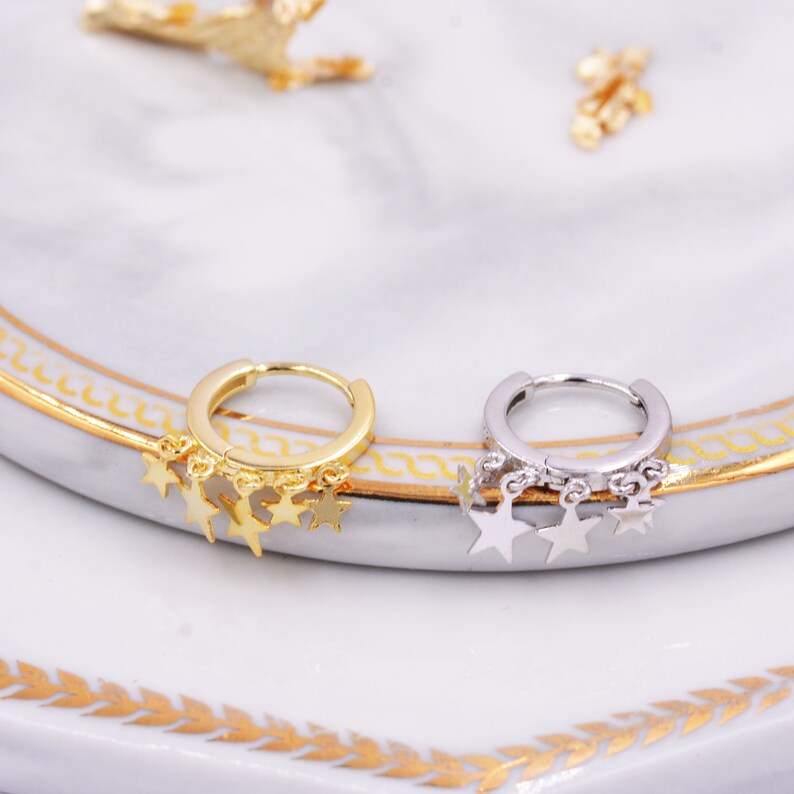 Huggie Hoop Earrings With Dangling Star Charms in Sterling Etsy