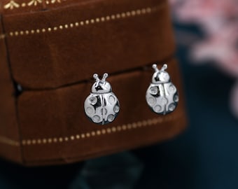 Cute Little Ladybird Stud Earrings in Sterling Silver, Silver or Gold, Nature Inspired Animal Earrings, Ladybug Earrings