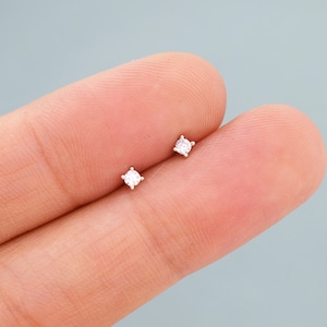 Extra Tiny CZ Stud Earrings in Sterling Silver, Barely Visible Stud Earrings, 2mm Crystal Earrings, Tiny Crystal Earrings