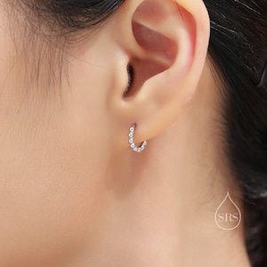 Sterling Silver Huggie Hoop Earrings, Pebble Circle Round Earrings, Minimalist Geometric Design L86 image 2
